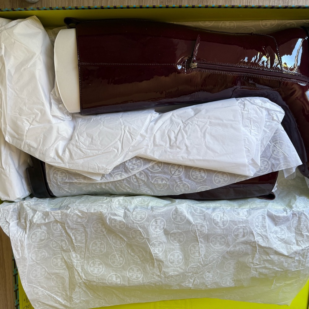 Tory Burch Bordeaux (Red) Riding Boots Patent Leather - Picture 2 of 8